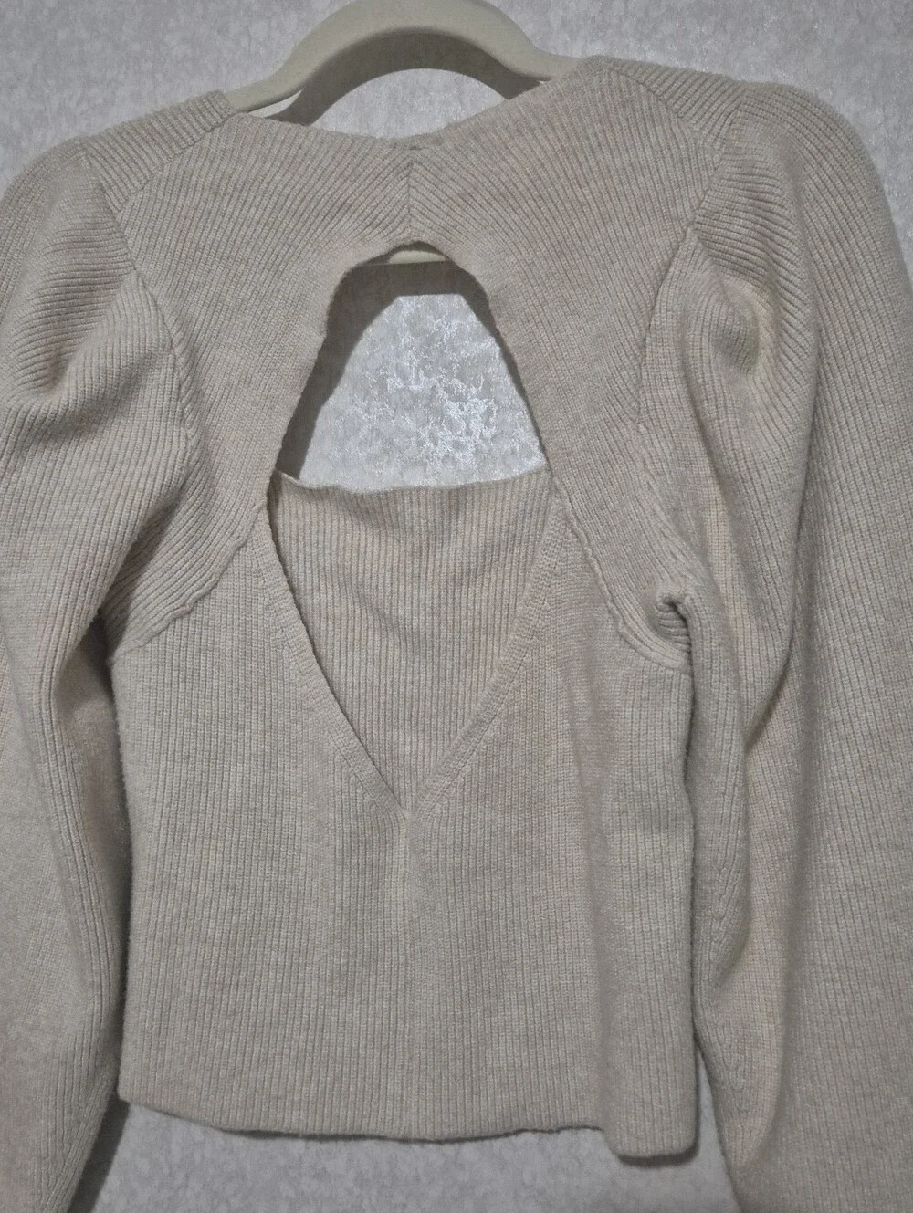 Free People Cream Ribbed Open-Back Long Sleeve Top-S